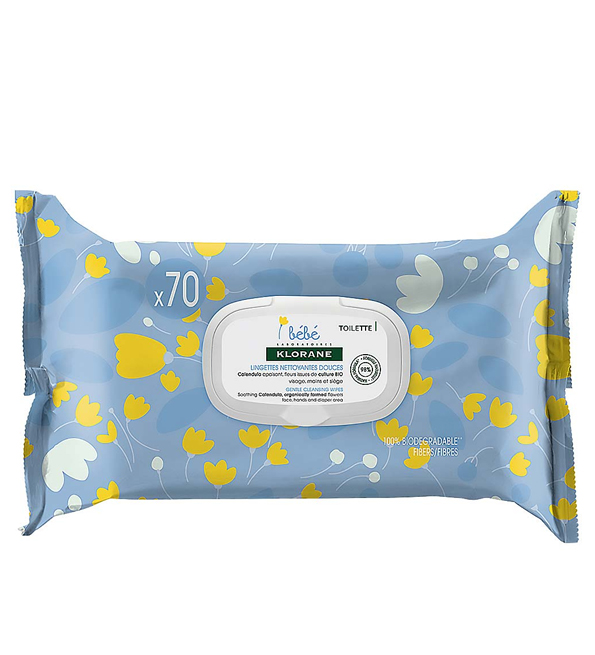 3282770105001-1-2 Klorane - Lingettes nettoyantes douces pour le corps au Calendula apaisant - Bébé - Peau normale à sèche 70 u – Image 1