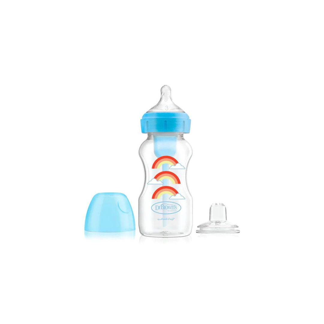Dr-browns-Bib-col-large-bleu-rainbows-270ml-WB91605 Dr Brown's Biberon Col Large Bleu Rainbows 270ml WB91605 – Image 1