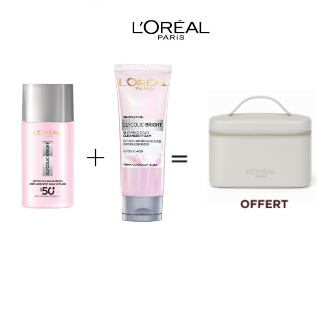 Loreal-Paris-Glycolic-Bright-Trousse-Daily-UV-FluidFoam-Clenser-1 L'oreal Paris Glycolic-Bright Daily UV Fluid+Foam Clenser = Trousse – Image 1