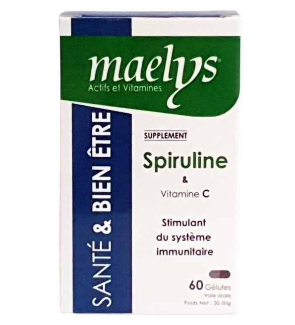 Maelys-Spiruline-vitamineC-60Geluls-1-2 Maelys Spiruline et Vitamine C - 60 Gélules – Image 1