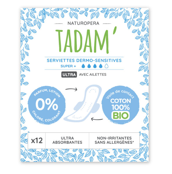 Tadam Serviette Ultra Coton Bio Super+ 12un