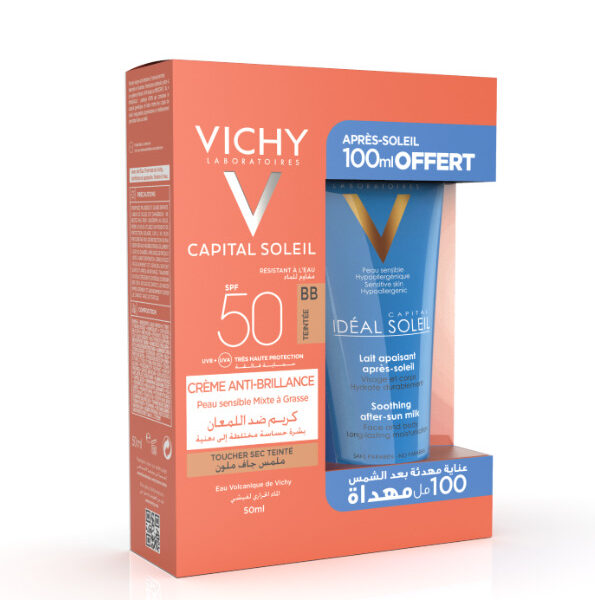 Vichy Capital soleil creme Anti Brillance Teinté + Apres Soleil 100ml Pack