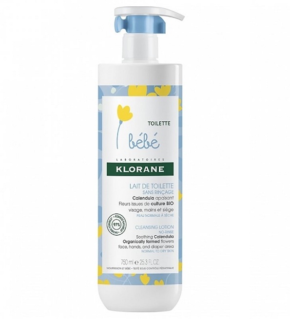 klorane-bebe-lait-de-toilette-sans-rincage-750ml-2 Klorane Bébé - Lait de toilette sans rinçage au Calendula apaisant - Bébé - Peau normale à sèche 500 ml – Image 1
