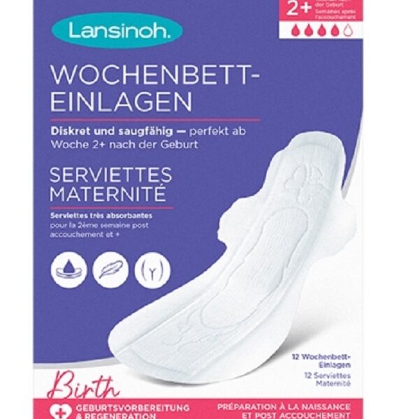 LANSINOH Serviettes Post Partum Extra-Absorbantes M +2 Semaine 12 Unités