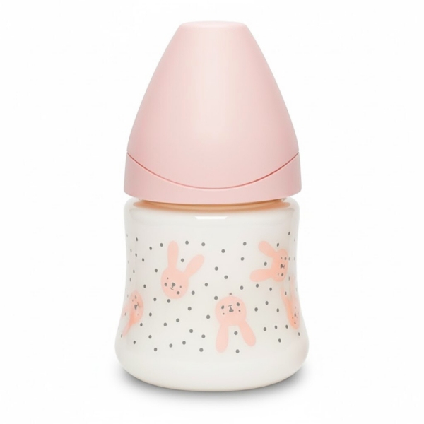 Suavinex Biberon Rabbit  Avec Tetine Debit Ronde Lent +0m Pink